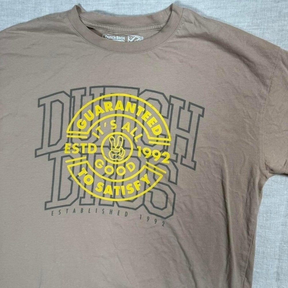 Dutch Bros Coffee Graphic Tee Womens Medium Tan Excellent Short Sleeve T-Shirt